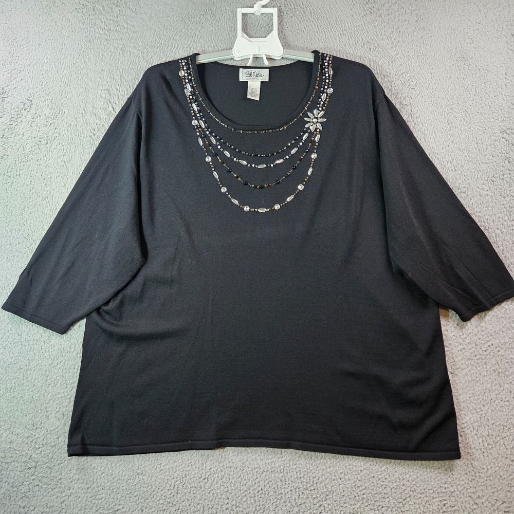 Bob Mackie Studio Tunic Top Blouse Women Size 3X Bead Embellished Necklace Black